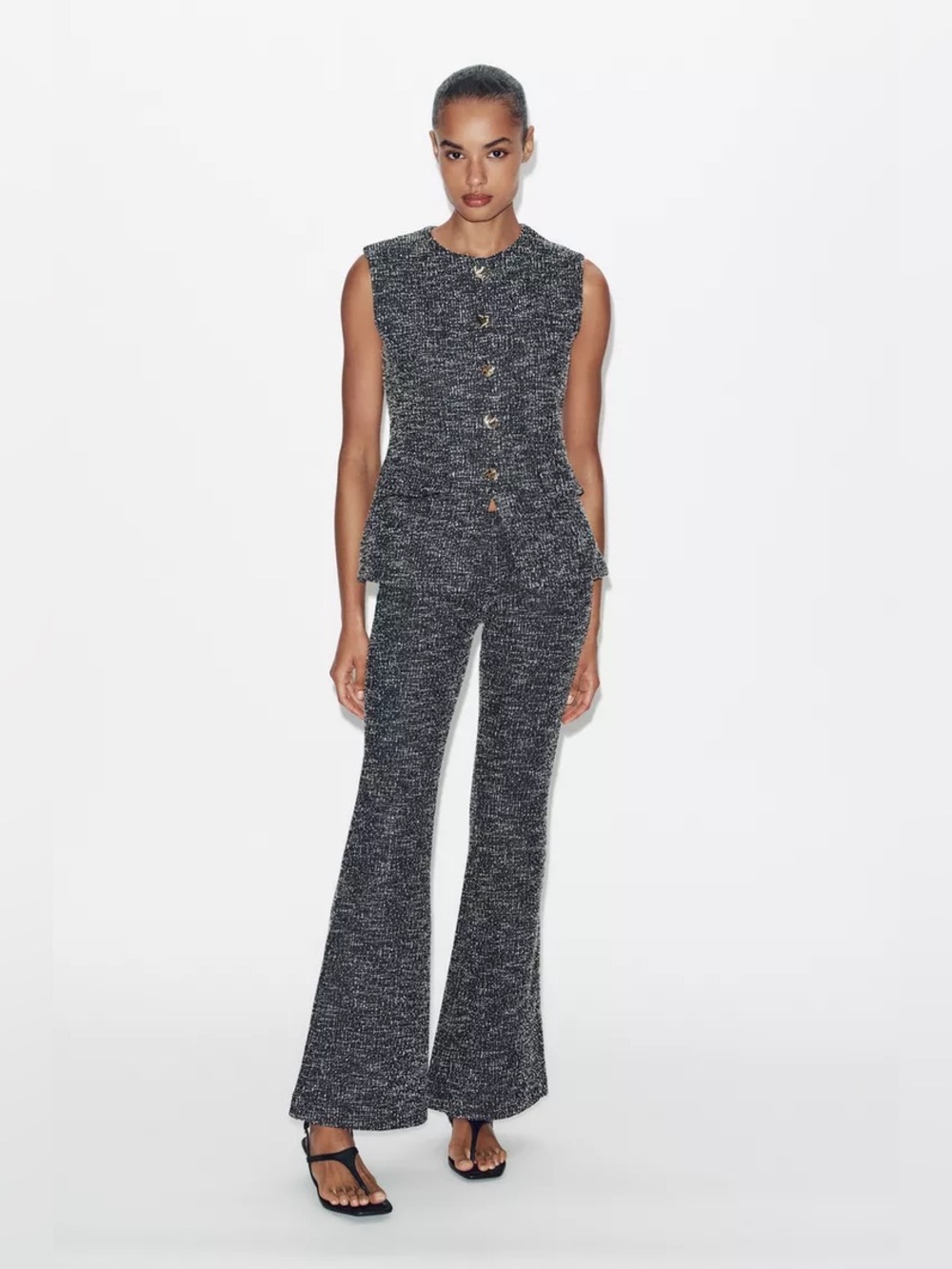 NWT Zara TEXTURED FLARE PANTS